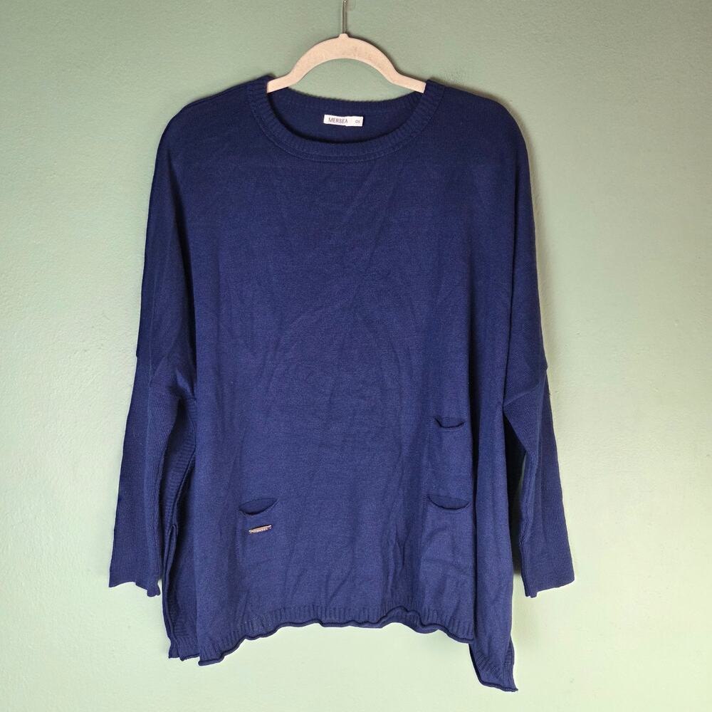 Mersea Womens OS Blue Catalina Travel Crewneck Sweater Capsule Resort Spring
